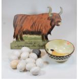 A Sarah Akin-Smith porcelain bowl, the centre decorated with a sheep; together with a modern painted