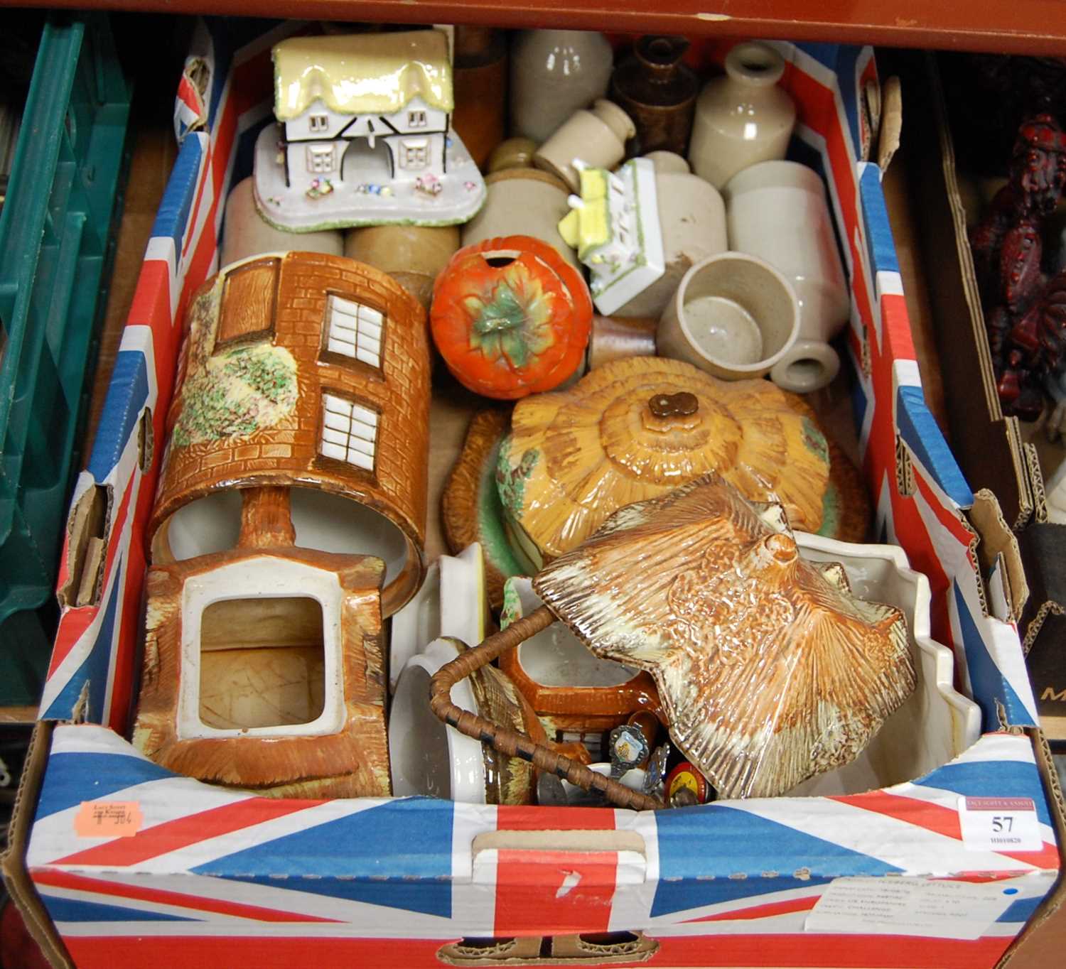 A box of miscellaneous items, to include Price Kensington cottage tablewares, a Coalport Coaching