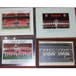 A collection of mounted photographs of the Arsenal squad for various seasons
