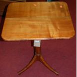 A fruitwood round cornered tilt-top pedestal tripod occasional table, w.53cm