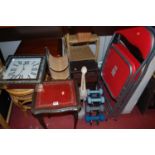 A mixed lot to include modern wall clock, assorted occasional furniture, pair folding chairs,