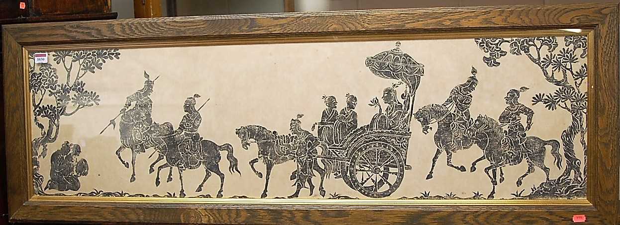 A reproduction monochrome print depicting The Emperor of the Tang Dynasty making a round of