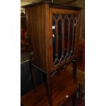 An Edwardian mahogany and satinwood inlaid single door glazed music cabinet, w.56cm