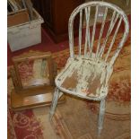 A painted stickback single kitchen chair; together with a pine swing toilet mirror (2)