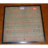 A Victorian needlework, verse and alphabet and number sampler by Alice Margaret Bond, aged 7,