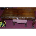 Two walnut low occasional tables; together with a mahogany framed footstool (3)