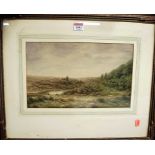 Early 20th century English school windswept barren landscape, watercolour, signed with monogram