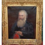 19th century English school - Half-length portrait of a bearded veteran wearing two medals, oil on