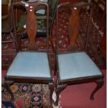 A pair of early 20th century stained beech Queen Anne style splatback dining chairs, together with a