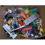 Two boxes of mixed playworn diecast to include Corgi Matchbox and others, and a box of Oxford