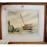 Robert Horne - Old Smack at Low Tide, watercolour, signed lower right, 26x34cm