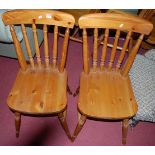 A set of four modern pine stick back kitchen chairs, together with an oak slatback swivel desk elbow