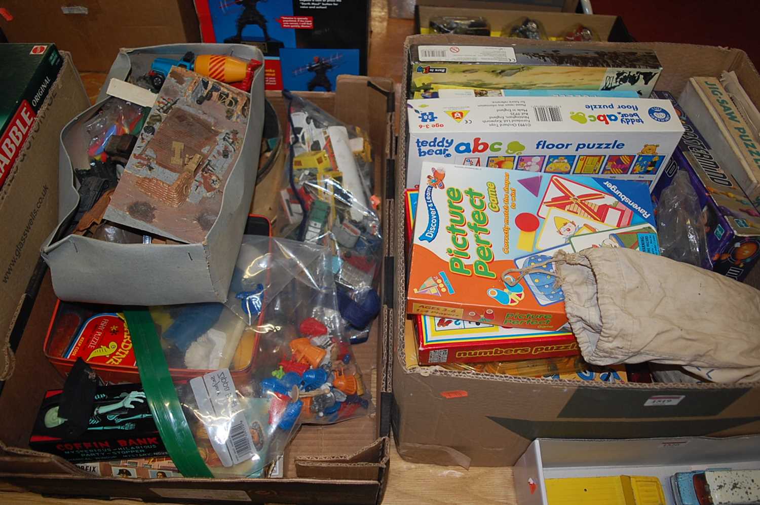 Two boxes of mixed toys, games, etc