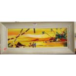 George R Deakins - tropical sunset, palette knife oil, signed lower right, 19x60cm