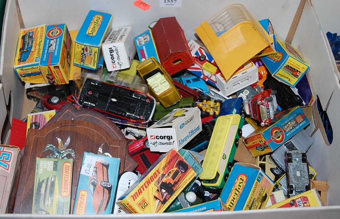 One box containing a quantity of Matchbox Superfast and other Matchbox diecast and a Spot-On by