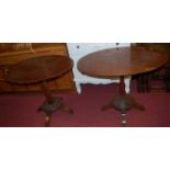 A pair of mahogany oval fixed top pedestal occasional tables, w.83.5cm