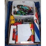A box of mixed diecast to include Corgi standard Vanguard, Corgi Ferrari F1 car, Dinky Volvo estate,