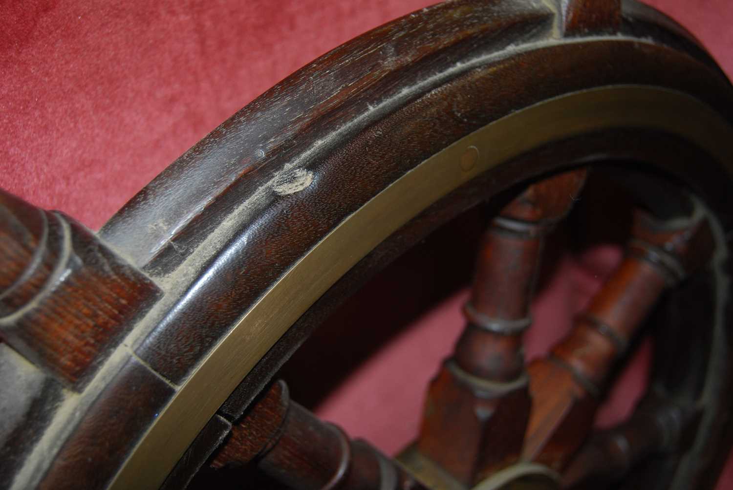 An oak and mahogany brass bound ships wheel, dia.75cmCondition report: UK Shipping on this lot £25 - Image 2 of 4