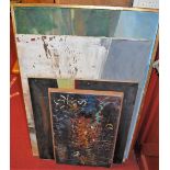 Four various untitled contemporary artworks, to include a pallet knife example