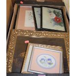 A box of assorted pictures and prints to include various botanical works