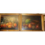 20th century Continental school - Pair; Still life with fruit, oil on canvas, each indistinctly
