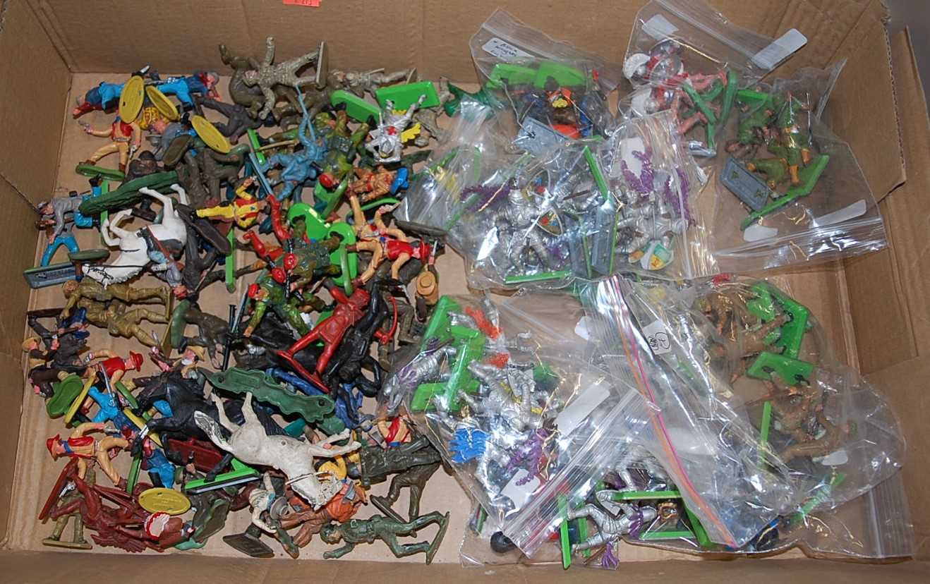 One box containing a quantity of Britains Detail figures etc to include Gladiators, Black Knights,