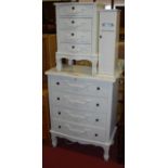 A French style contemporary white painted serpentine chest of four long drawers, width 78cm;