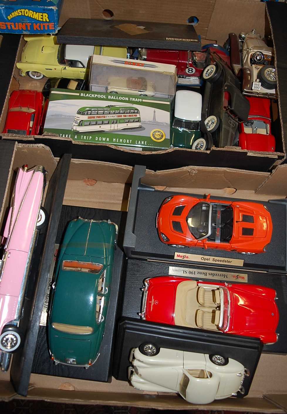 Two boxes containing mixed modern issue diecast to include Road Legends and various others