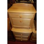 A pair of contemporary beech ledgeback three drawer bedside chests, w.59cm; together with a matching