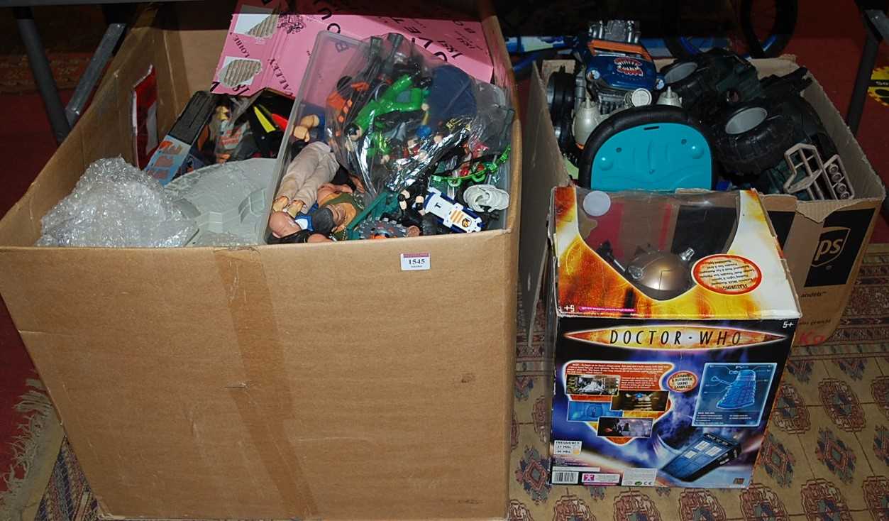 Three boxes of modern issue Action Man, Star Wars, Batman, Doctor Who, vehicles, figures etc