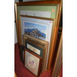 Assorted pictures, prints, needlework etc