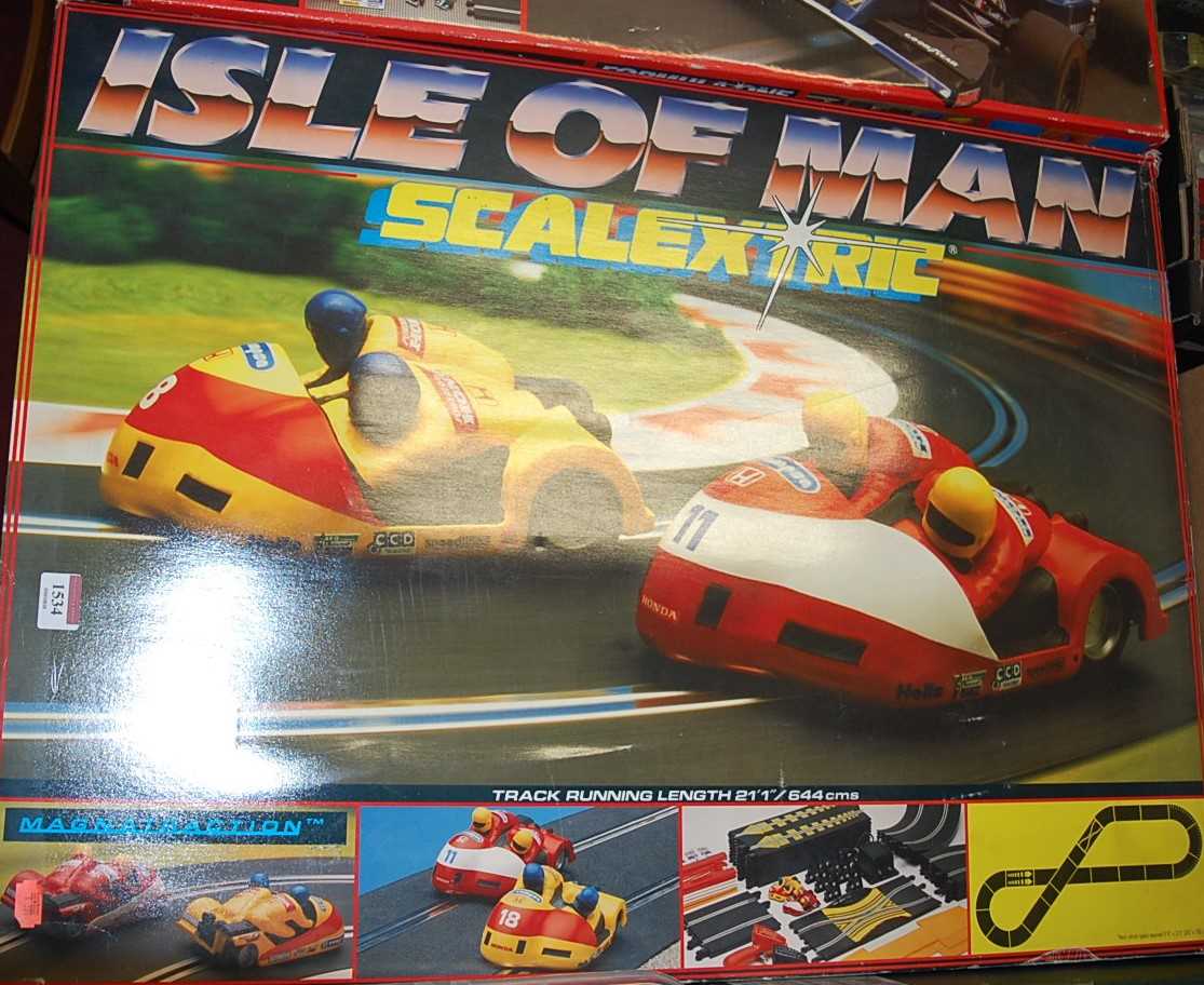 A boxed Scalextric Isle of Man set, appears lightly used, and complete