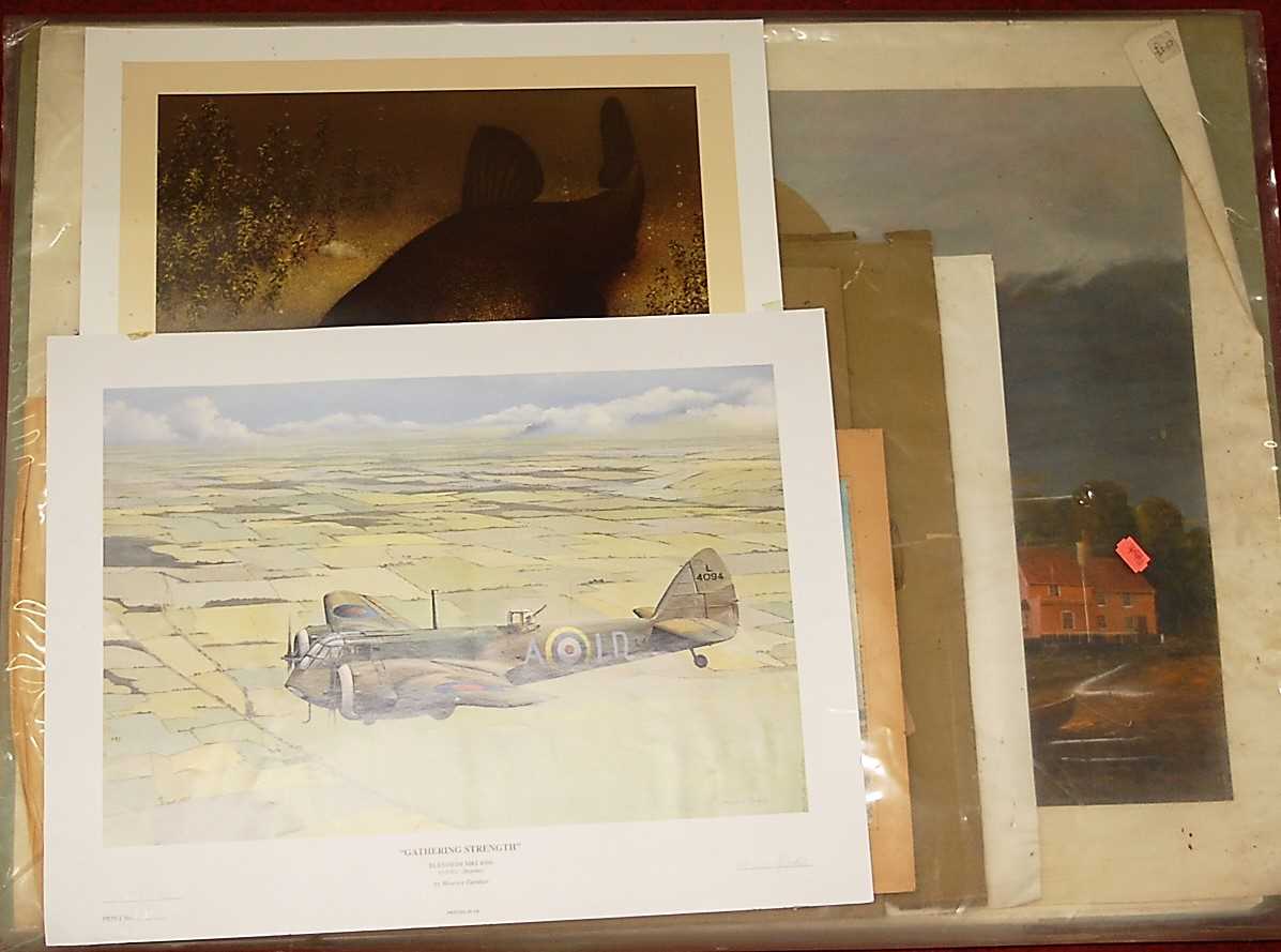 A folio of assorted loose lithographs being various subjects, some watercolours etc