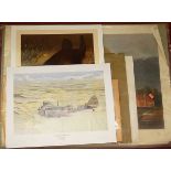 A folio of assorted loose lithographs being various subjects, some watercolours etc