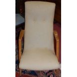 A 1960s beech framed and plain fabric buttoned upholstered open easy chair, width 59cm