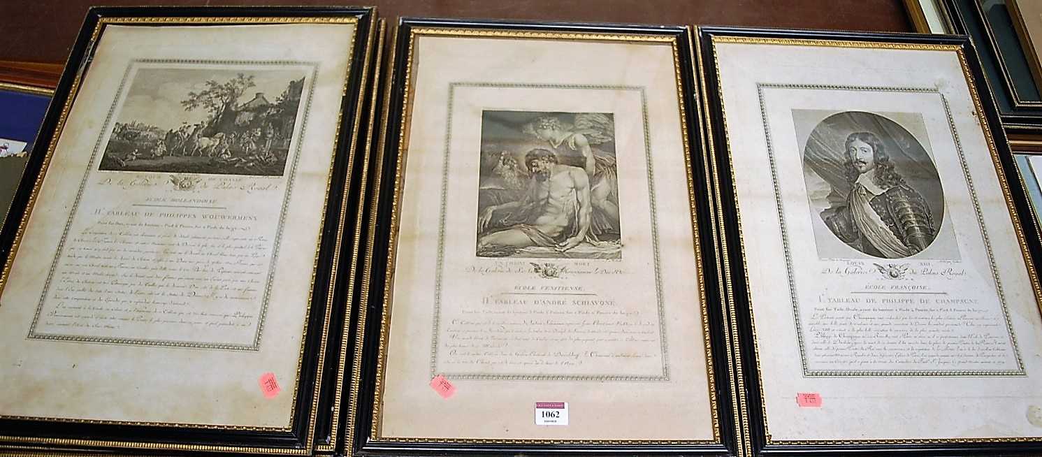 A set of 19th century French steel engravings, depicting allegorical scenes, historical figures,