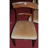 A set of eight William IV mahogany barback dining chairs, having upholstered stuffover seats and