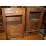 A circa 1900 French oak marble topped pot cupboard, having single upper drawer over lower cupboard