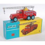 A Corgi Toys No. 1121 Chipperfields Circus crane truck comprising of red body with blue lettering