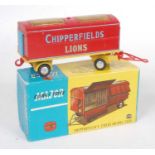 A Corgi Toys No. 1123 Chipperfields Circus animal cage truck comprising of red and blue body with