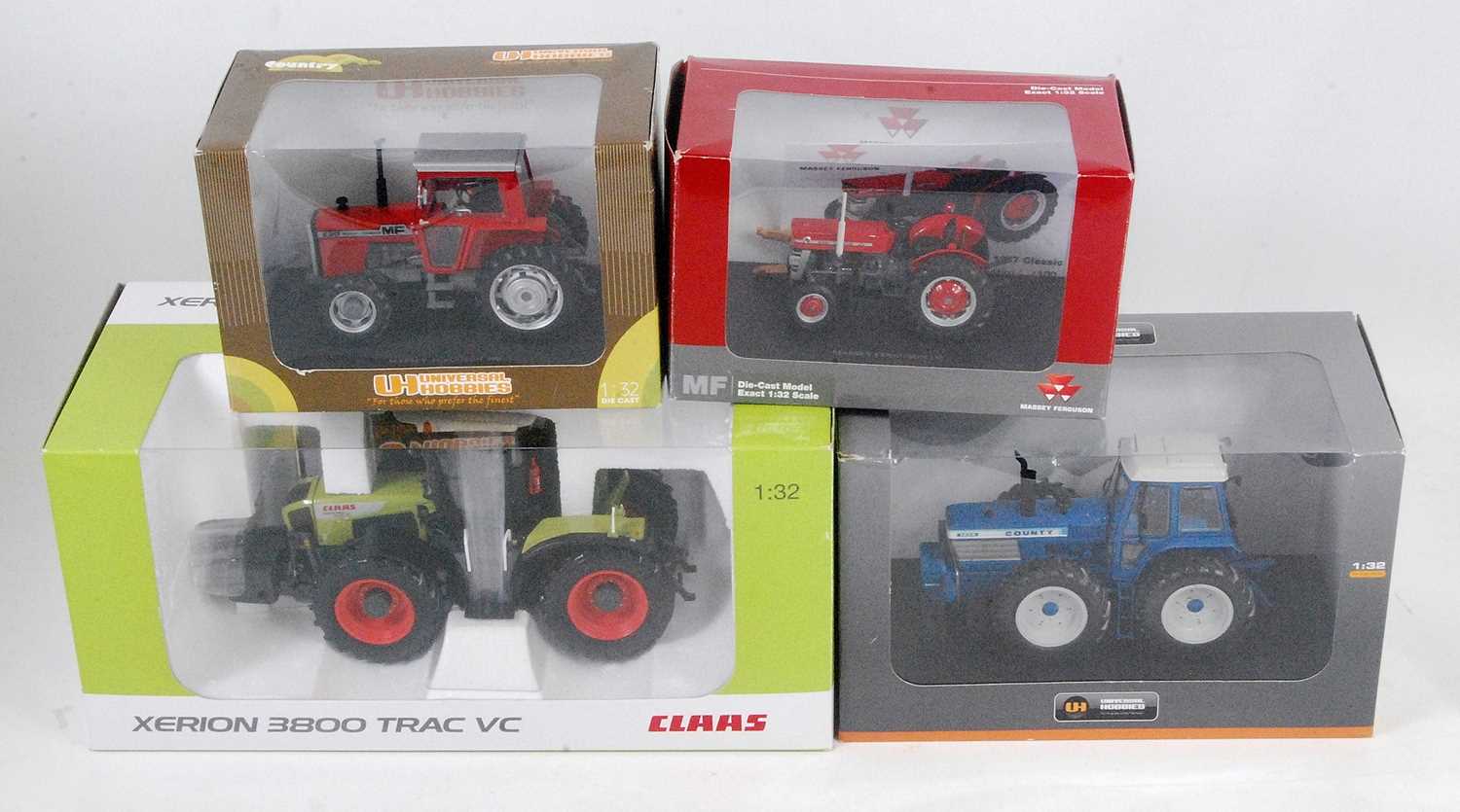 A Universal Hobbies 1/32 scale boxed diecast tractor group to include a model No. UH2835 Massey