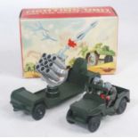 A Lone Star No.MFU11 twin pom-pom trailer and Jeep, comprising of military green Jeep with two