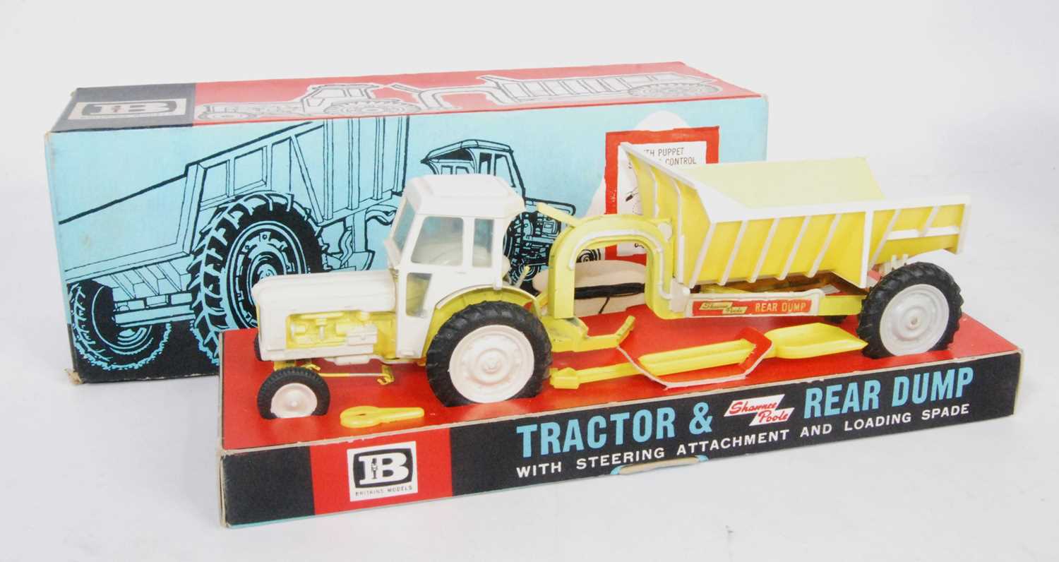 A Britains No. 9630 Shawnee Poole tractor and rear dump, rare example finished in yellow, model