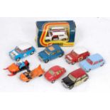 A Corgi Toys boxed and loose Mini, Heinkel Economy Car and Bobsleigh diecast group to include a