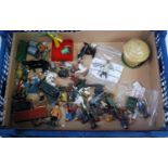 Two trays containing a quantity of various mixed Britains John Hillco, Crescent, Cherilea and