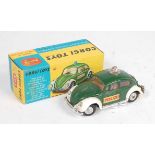 A Corgi Toys No. 492 Volkswagen European police car comprising of dark green and white body with