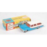 A Corgi Toys No. 443 Plymouth US Mail car, comprising of white red, and blue body with spun hubs and