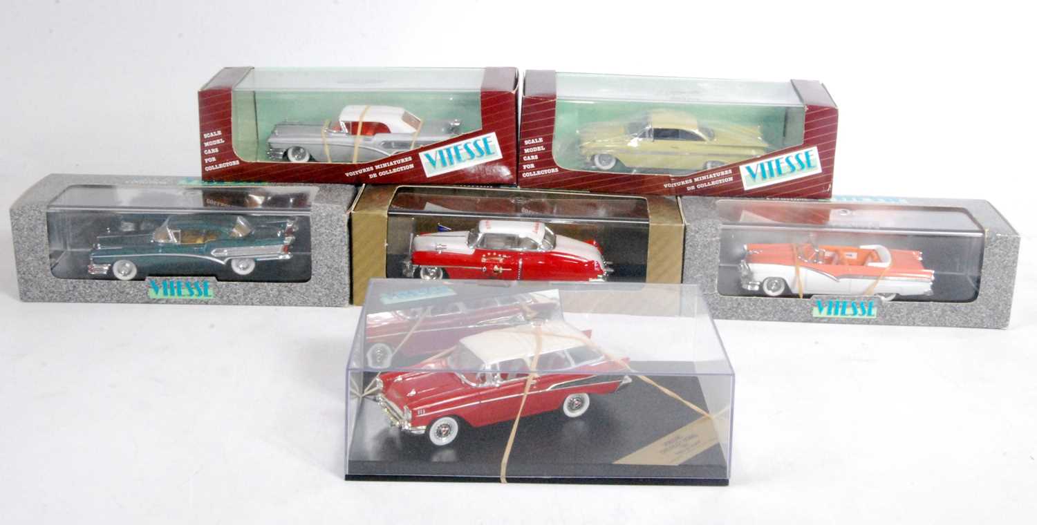 Six various boxed Vitesse 1/43 scale American saloons to include a Buick Roadmaster 1958, a 1950