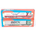 A Tekno 1/50 scale boxed road haulage diecast group to include a Beck Scania 164L tractor unit