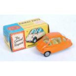 A Corgi Toys No. 233 Heinkel Economy Car comprising orange body with lemon yellow interior with spun